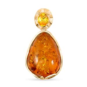 Baltic Amber and Simulated Yellow Diamond 1.50 ctw Pendant in 14K YG Over Sterling Silver