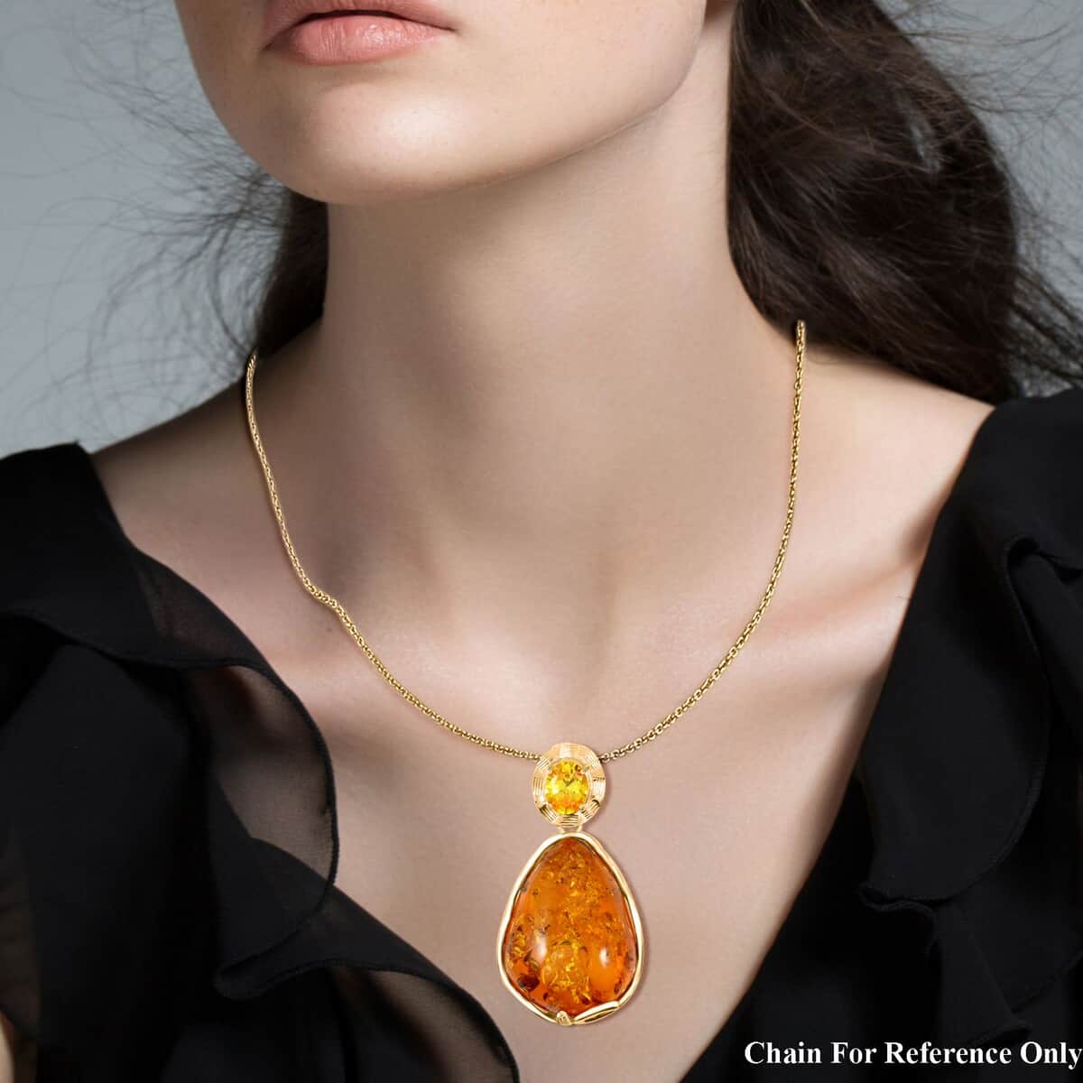 Baltic Amber and Simulated Yellow Diamond 1.50 ctw Pendant in 14K YG Over Sterling Silver image number 2