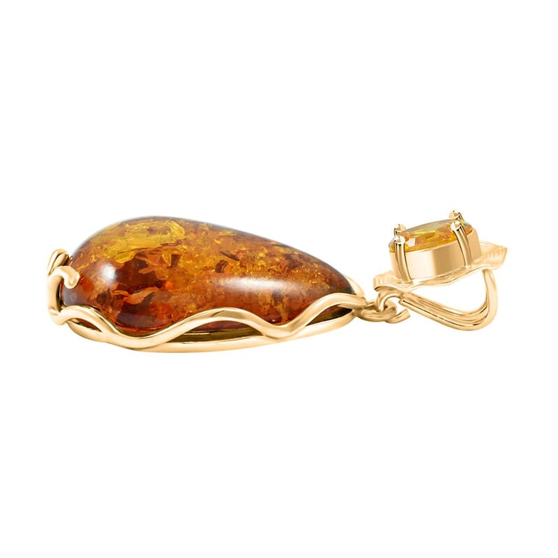 Baltic Amber and Simulated Yellow Diamond 1.50 ctw Pendant without Chain in 14K YG Over Sterling Silver
