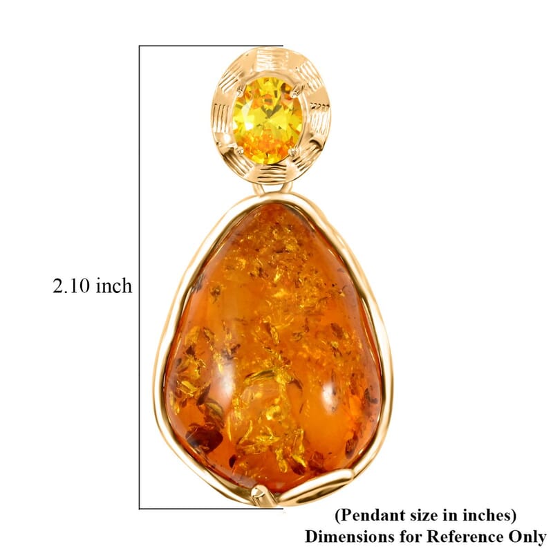 Baltic Amber and Simulated Yellow Diamond 1.50 ctw Pendant without Chain in 14K YG Over Sterling Silver