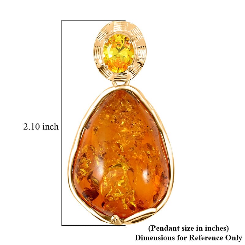 Baltic Amber and Simulated Yellow Diamond 1.50 ctw Pendant without Chain in 14K YG Over Sterling Silver