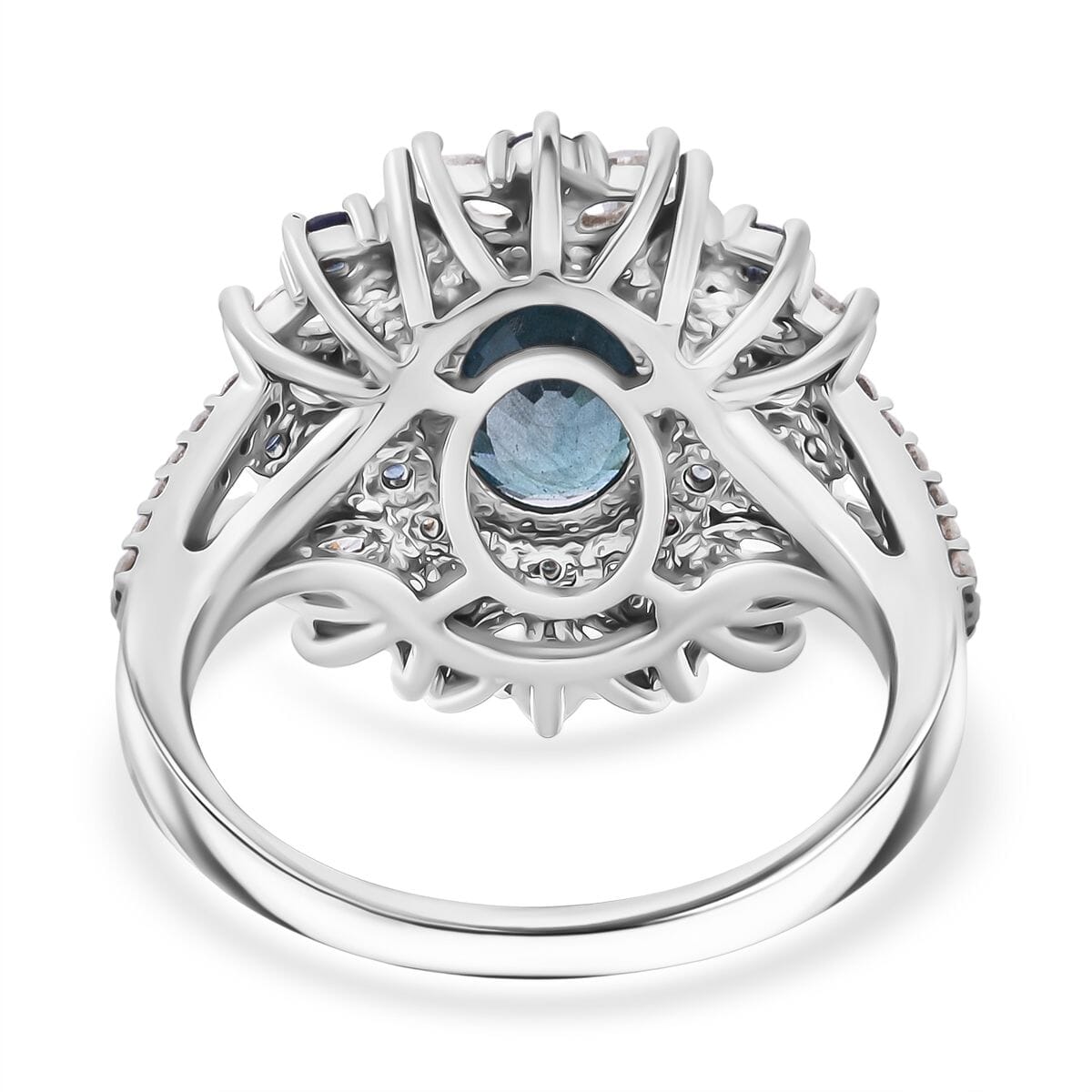 Cambodian Blue Zircon and Multi Gemstone 5.40 ctw Ring in Rhodium Over Sterling Silver (Size 10.0)  image number 4