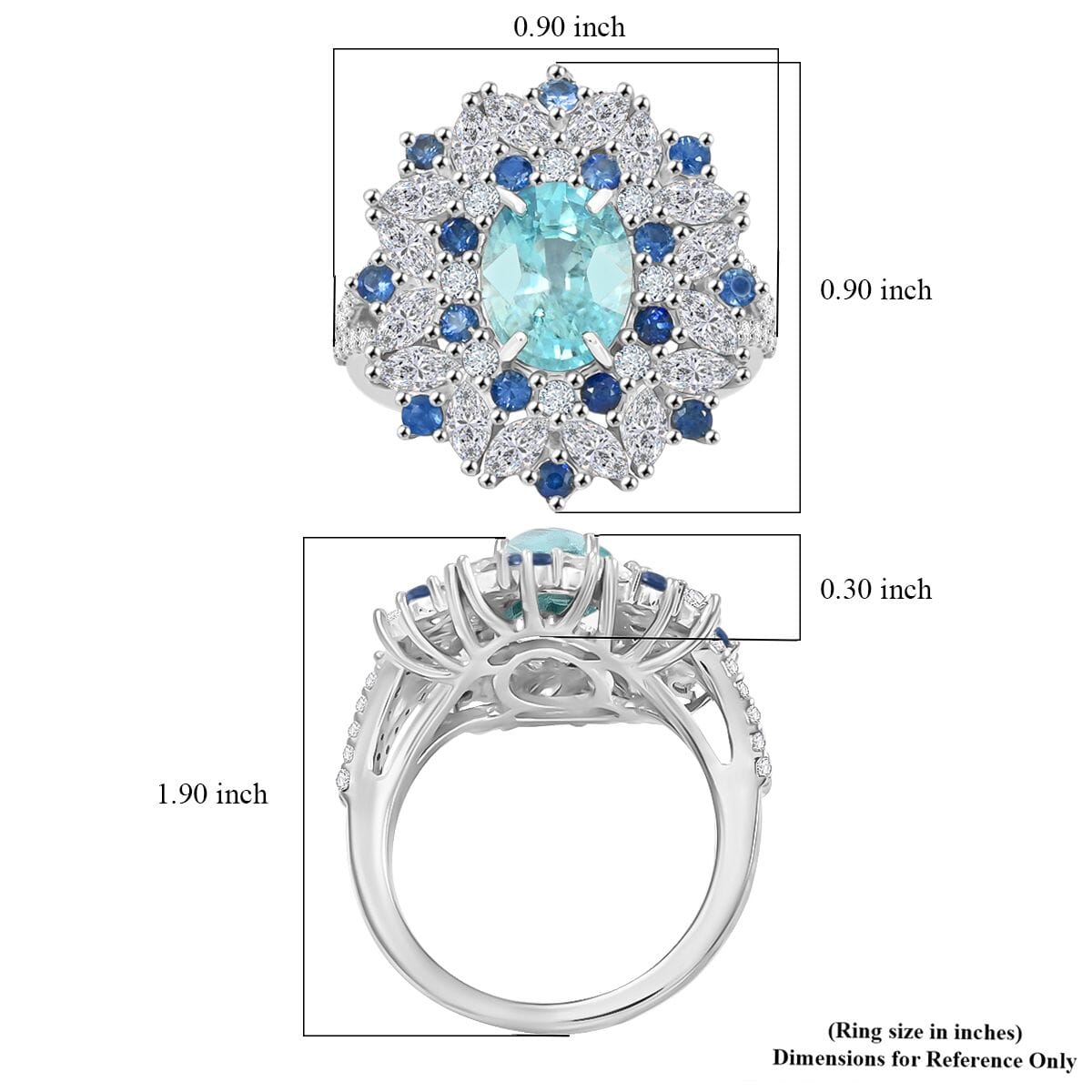 Cambodian Blue Zircon and Multi Gemstone 5.40 ctw Ring in Rhodium Over Sterling Silver (Size 10.0)  image number 5