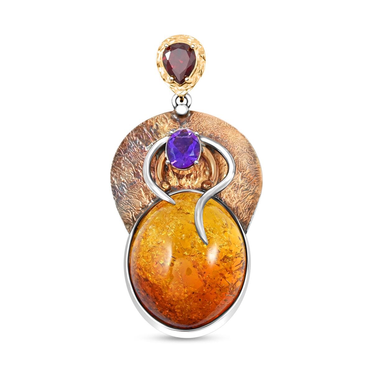 Baltic Amber and Multi Gemstone 2.00 ctw Pendant in 14K YG Over Sterling Silver image number 0