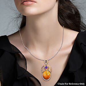 Baltic Amber and Multi Gemstone 2.00 ctw Pendant without Chain in 14K YG Over Sterling Silver