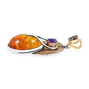 Baltic Amber and Multi Gemstone 2.00 ctw Pendant without Chain in 14K YG Over Sterling Silver