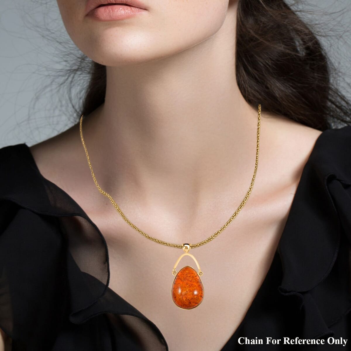 Baltic Amber Drop Pendant in 14K YG Over Sterling Silver image number 2
