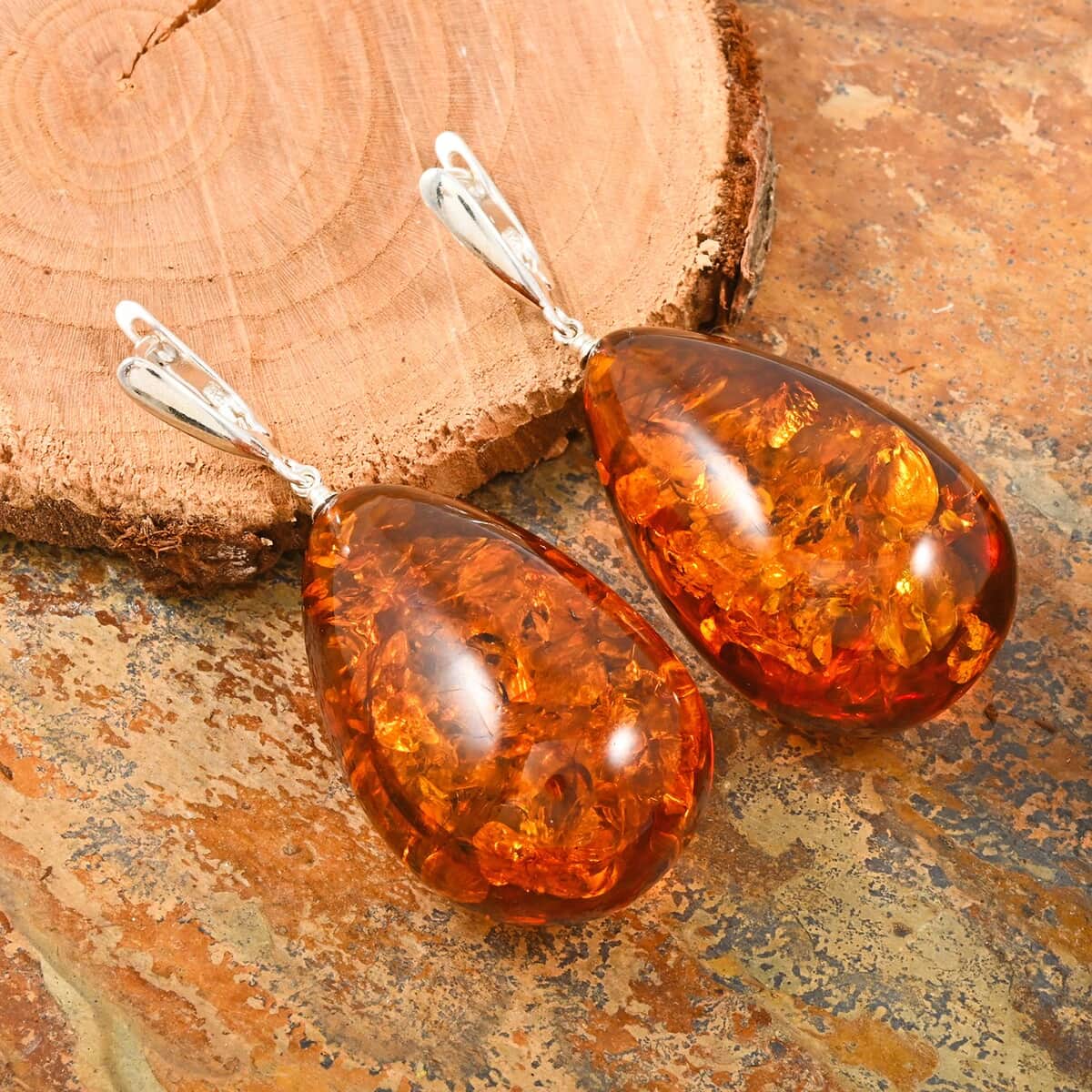 Baltic Amber Earrings in Sterling Silver  image number 1