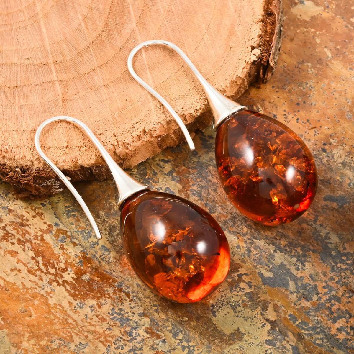 Baltic Amber Earrings in Sterling Silver  image number 1