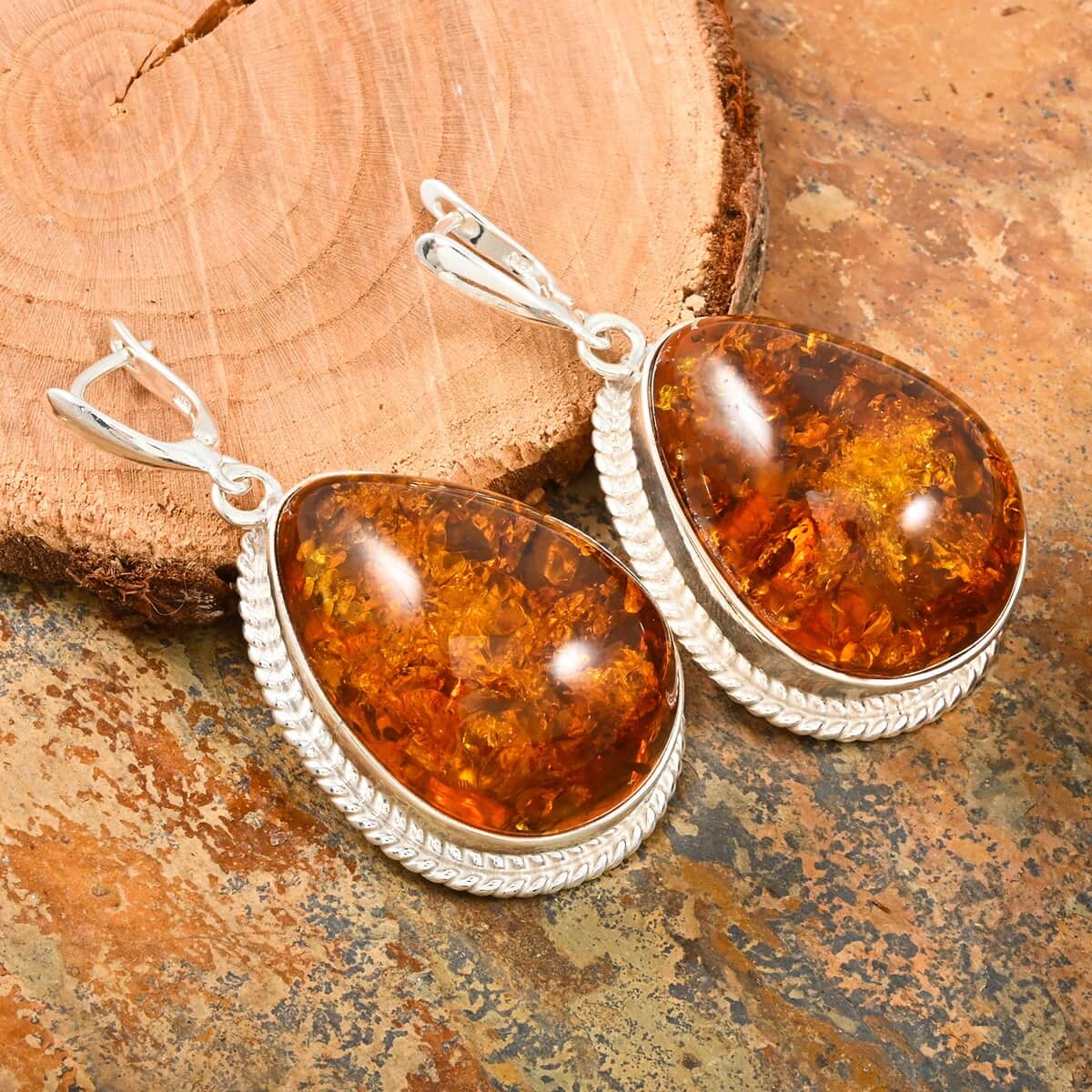 Baltic Amber Earrings in Sterling Silver  image number 1