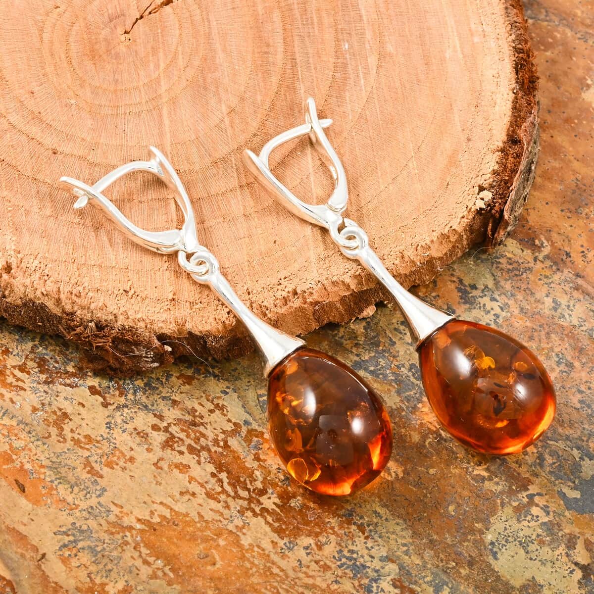 Baltic Amber Earrings in Sterling Silver  image number 1