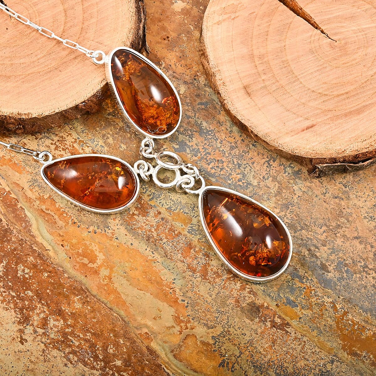 Baltic Amber Necklace 20 Inches in Sterling Silver image number 1