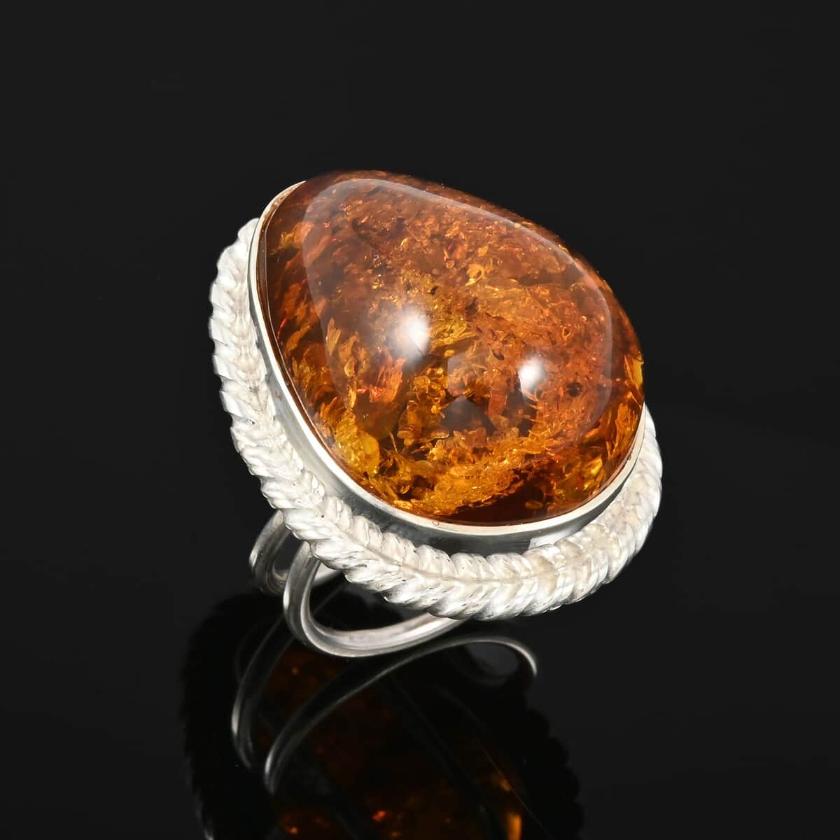 Baltic Amber Ring in Sterling Silver (Size 5.0) image number 1