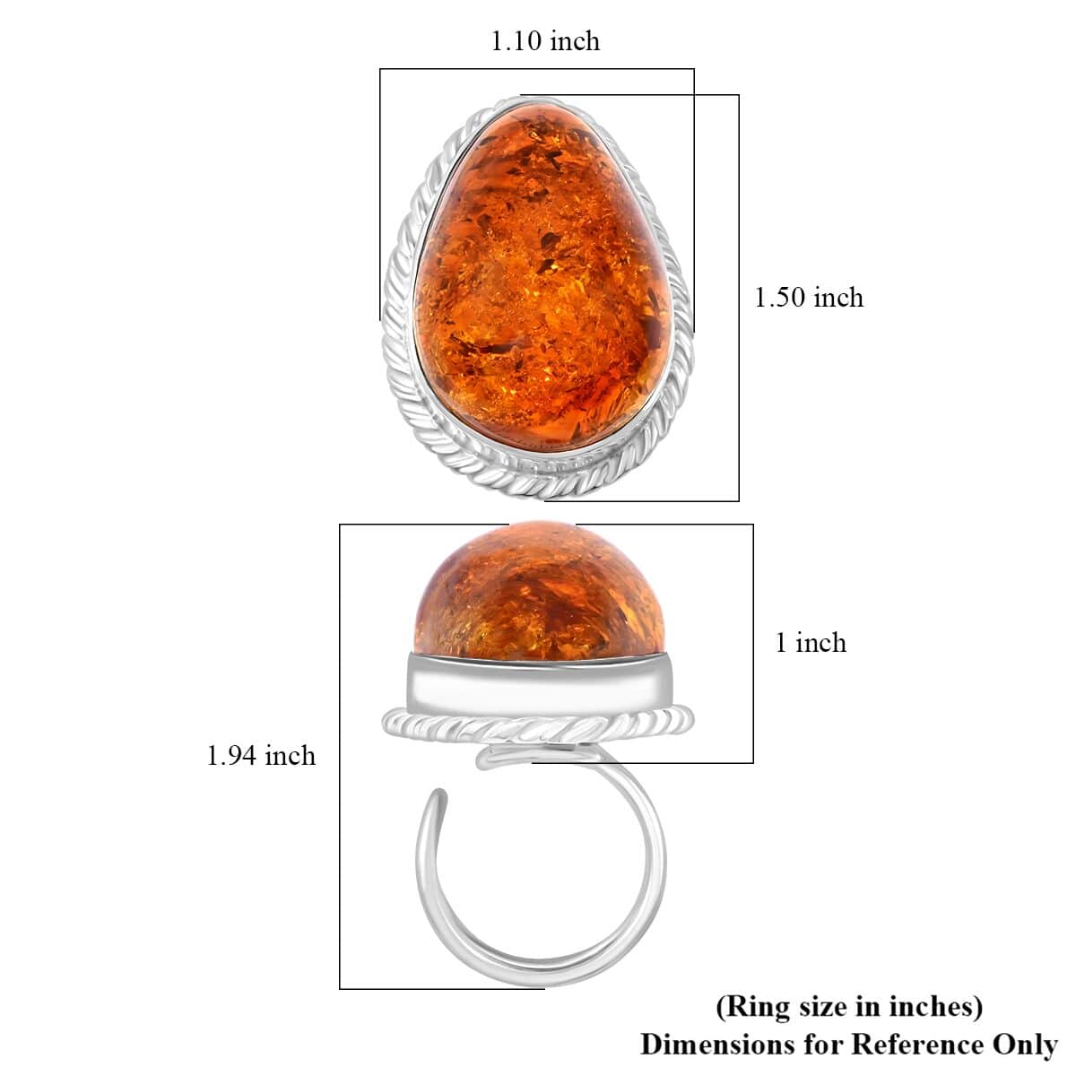 Baltic Amber Ring in Sterling Silver (Size 5.0) image number 5