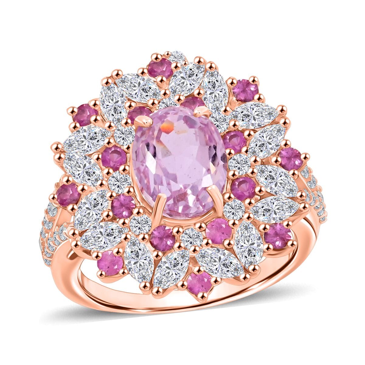 Martha Rocha Kunzite and Multi Gemstone 5.00 ctw Ring in 18K Vermeil Rose Gold Over Sterling Silver (Size 10.0) image number 0