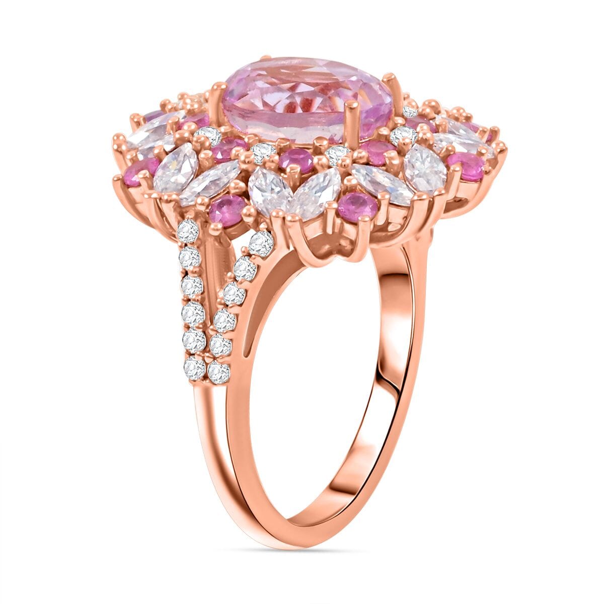 Martha Rocha Kunzite and Multi Gemstone 5.00 ctw Ring in 18K Vermeil Rose Gold Over Sterling Silver (Size 10.0) image number 3