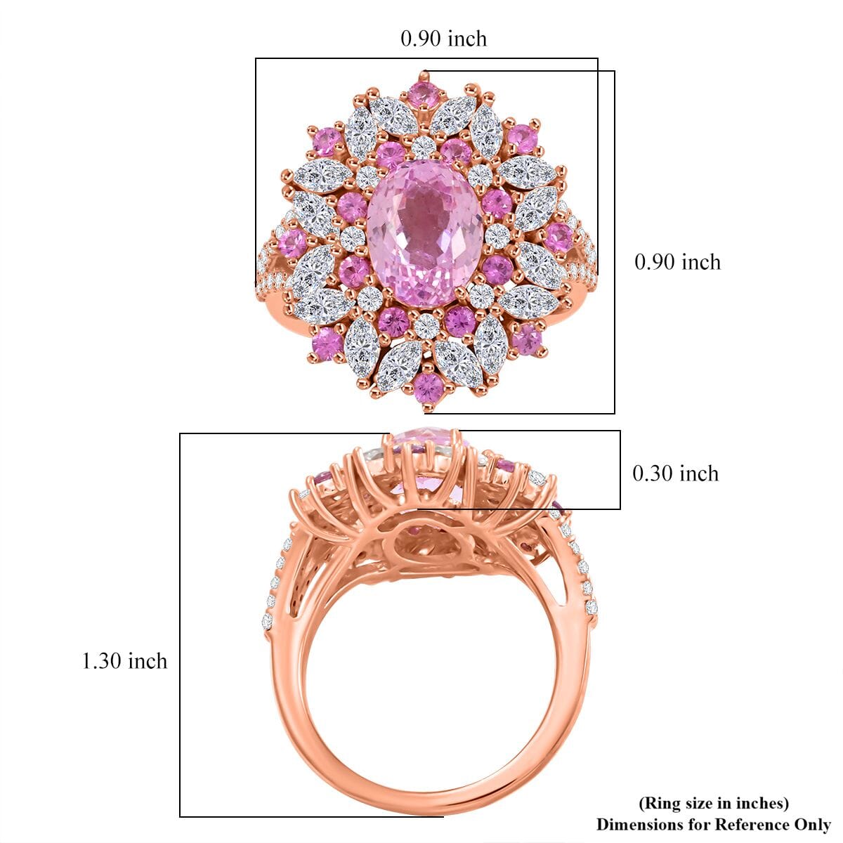 Martha Rocha Kunzite and Multi Gemstone 5.00 ctw Ring in 18K Vermeil Rose Gold Over Sterling Silver (Size 10.0) image number 5