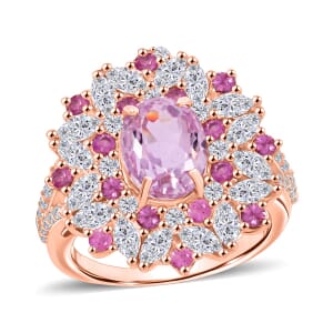 Martha Rocha Kunzite and Multi Gemstone 5.00 ctw Ring in 18K Vermeil Rose Gold Over Sterling Silver (Size 8.0)