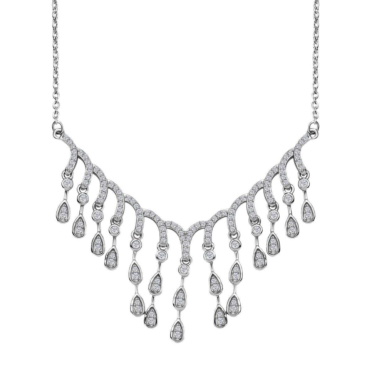 Luxuriant Lab Grown Diamond G-H SI 1.00 ctw Cascade Water Drop Necklace in Rhodium Over Sterling Silver 20 Inches image number 0