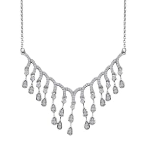Luxuriant Lab Grown Diamond G-H SI 1.00 ctw Cascade Water Drop Necklace in Rhodium Over Sterling Silver 20 Inches