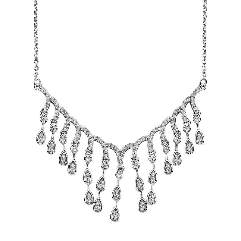 Luxuriant Lab Grown Diamond G-H SI 1.00 ctw Cascade Water Drop Necklace in Rhodium Over Sterling Silver 20 Inches