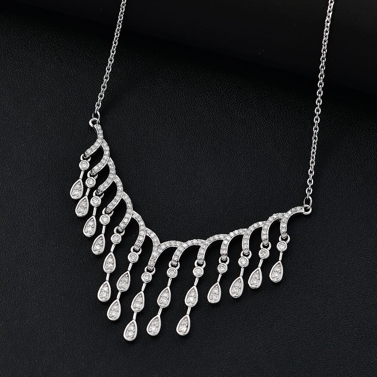 Luxuriant Lab Grown Diamond G-H SI 1.00 ctw Cascade Water Drop Necklace in Rhodium Over Sterling Silver 20 Inches image number 1