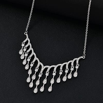 Luxuriant Lab Grown Diamond G-H SI 1.00 ctw Cascade Water Drop Necklace in Rhodium Over Sterling Silver 20 Inches