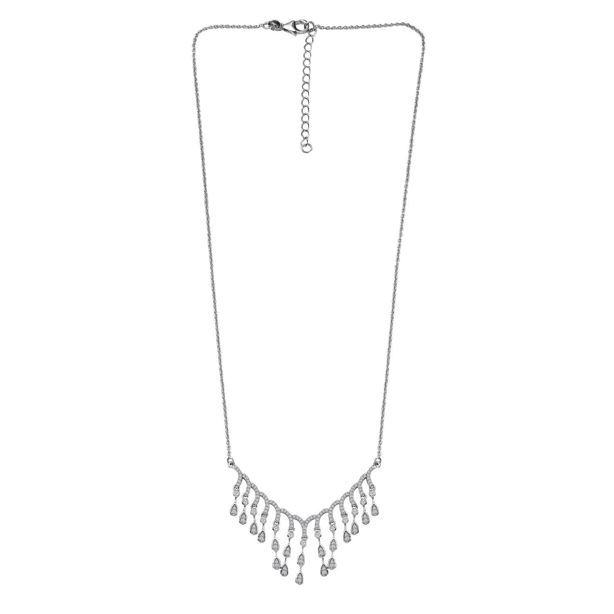 Luxuriant Lab Grown Diamond G-H SI 1.00 ctw Cascade Water Drop Necklace in Rhodium Over Sterling Silver 20 Inches image number 3