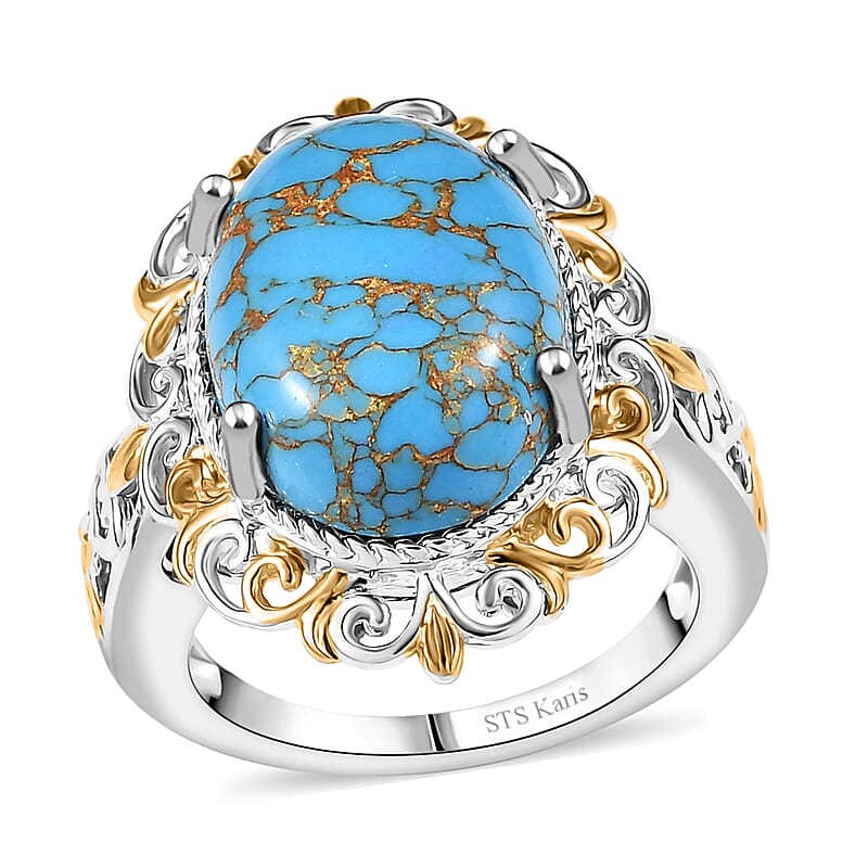 Karis Mojave Blue Turquoise 7.70 ctw Fancy Ring in 18K YG Plated and Platinum Bond (Size 10.0)