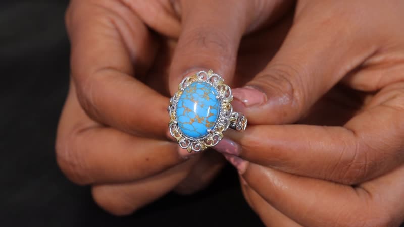 Karis Mojave Blue Turquoise 7.70 ctw Fancy Ring in 18K YG Plated and Platinum Bond (Size 10.0)