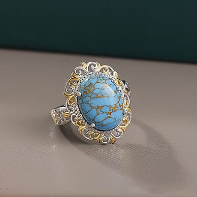 Karis Mojave Blue Turquoise 7.70 ctw Fancy Ring in 18K YG Plated and Platinum Bond (Size 10.0)