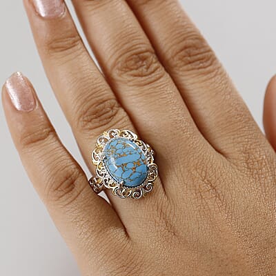 Karis Mojave Blue Turquoise 7.70 ctw Fancy Ring in 18K YG Plated and Platinum Bond (Size 10.0)