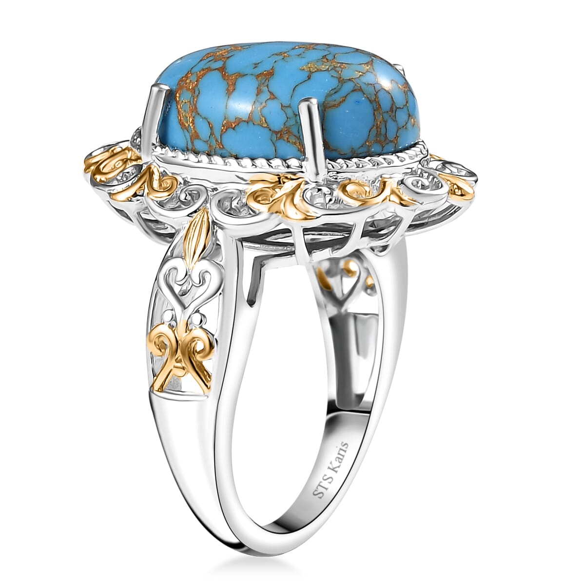 Karis Mojave Blue Turquoise 7.70 ctw Fancy Ring in 18K YG Plated and Platinum Bond (Size 10.0) image number 3