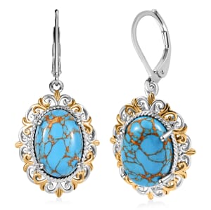 Karis Blue Turquoise 10.15 ctw Lever Back Earrings in 18K YG Plated and Platinum Bond