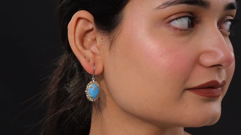 Karis Mojave Blue Turquoise 10.15 ctw Lever Back Earrings in 18K YG Plated and Platinum Bond