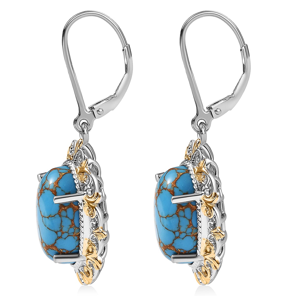 Karis Mojave Blue Turquoise 10.15 ctw Lever Back Earrings in 18K YG Plated and Platinum Bond