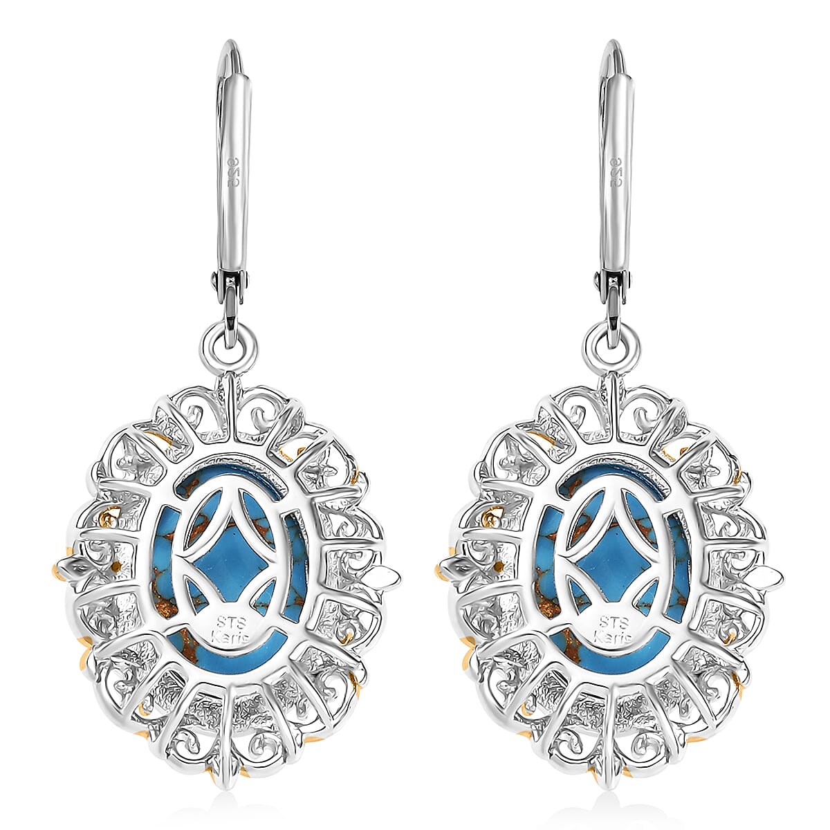 Karis Mojave Blue Turquoise 10.15 ctw Lever Back Earrings in 18K YG Plated and Platinum Bond
