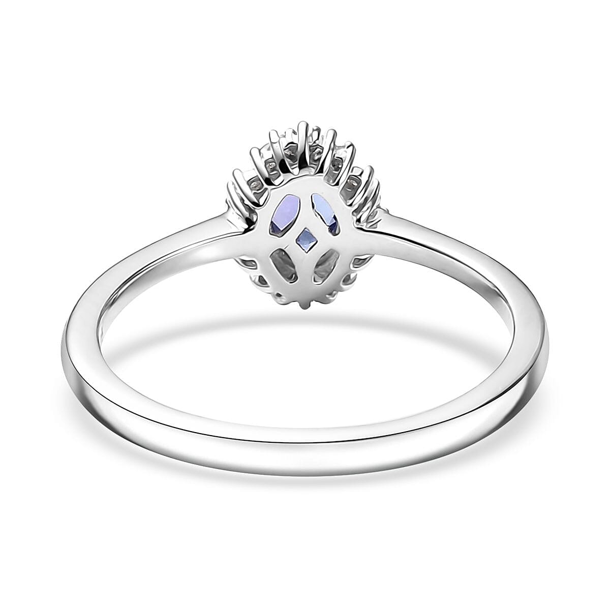 D'Joy AAA Tanzanite and Diamond 0.60 ctw Moonlit Halo Ring in Rhodium Over Sterling Silver (Size 5.0)