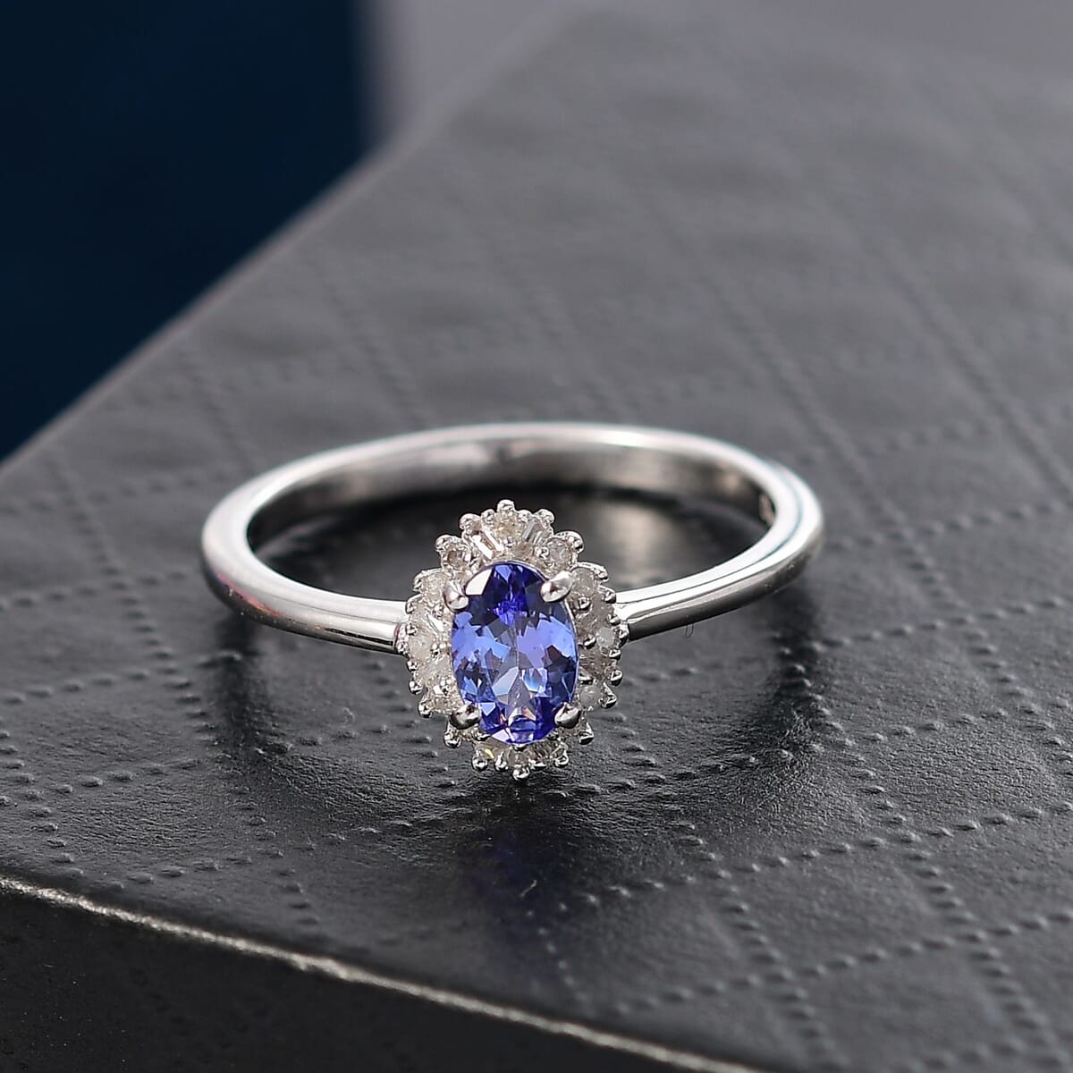 AAA Tanzanite and Diamond 0.60 ctw Moonlit Halo Ring in Rhodium Over Sterling Silver (Size 9.0) image number 1