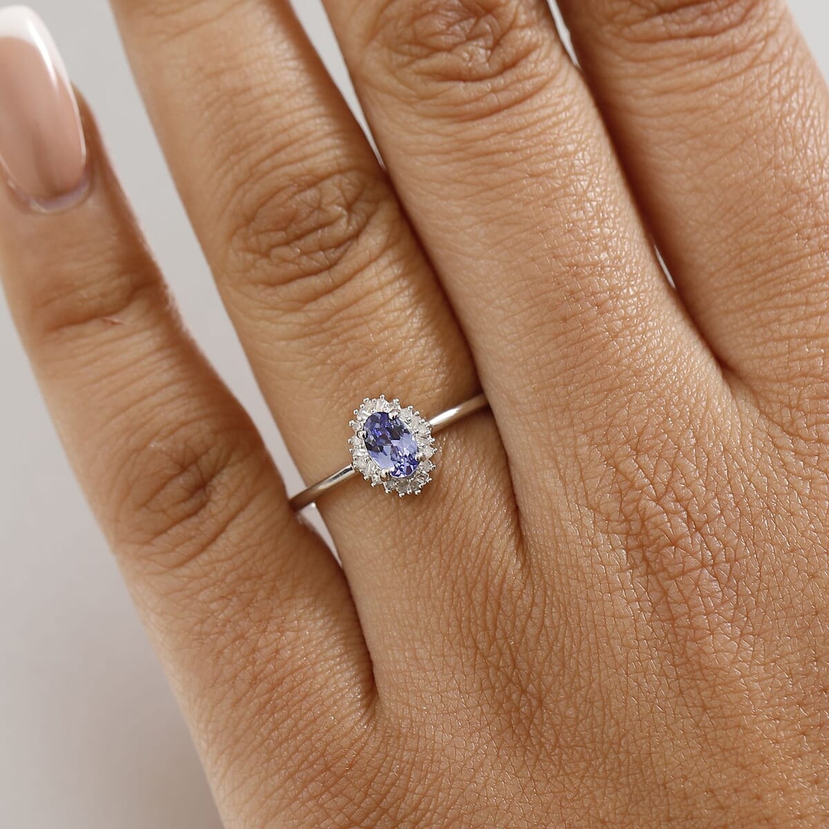 AAA Tanzanite and Diamond 0.60 ctw Moonlit Halo Ring in Rhodium Over Sterling Silver (Size 9.0) image number 2