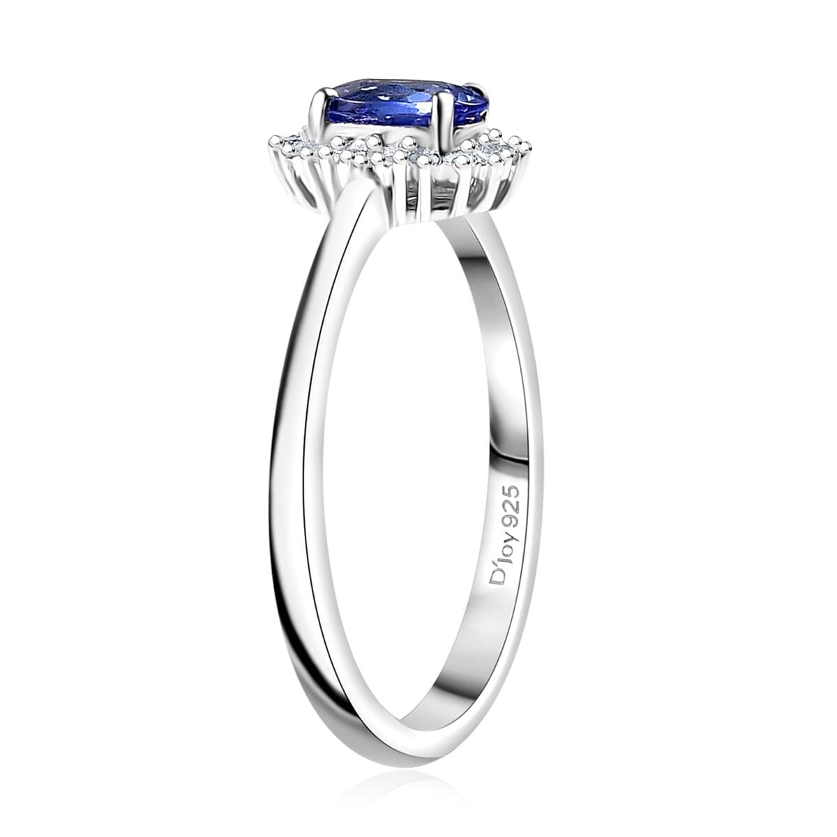 AAA Tanzanite and Diamond 0.60 ctw Moonlit Halo Ring in Rhodium Over Sterling Silver (Size 9.0) image number 3
