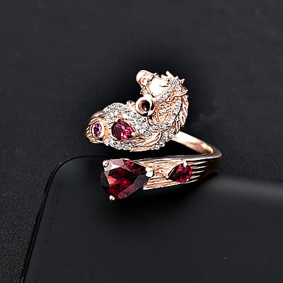 GP Trionfo Collection Premium Orissa Rhodolite Garnet and Multi Gemstone 2.30 ctw Horse Ring in 18K Vermeil Rose Gold Over Sterling Silver (Size 10.0)