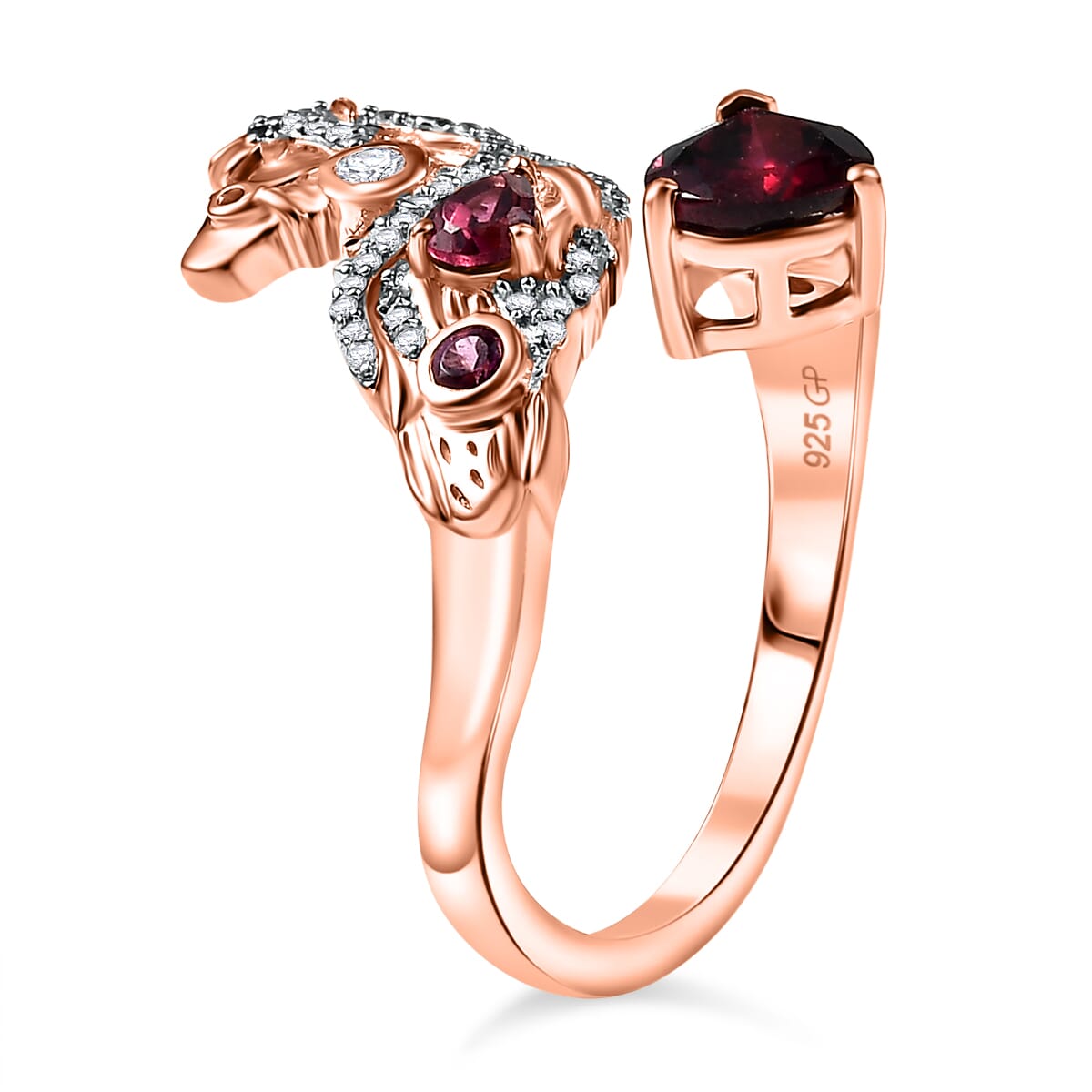 GP Trionfo Collection Premium Orissa Rhodolite Garnet and Multi Gemstone 2.30 ctw Horse Ring in 18K Vermeil Rose Gold Over Sterling Silver (Size 5.0) image number 3