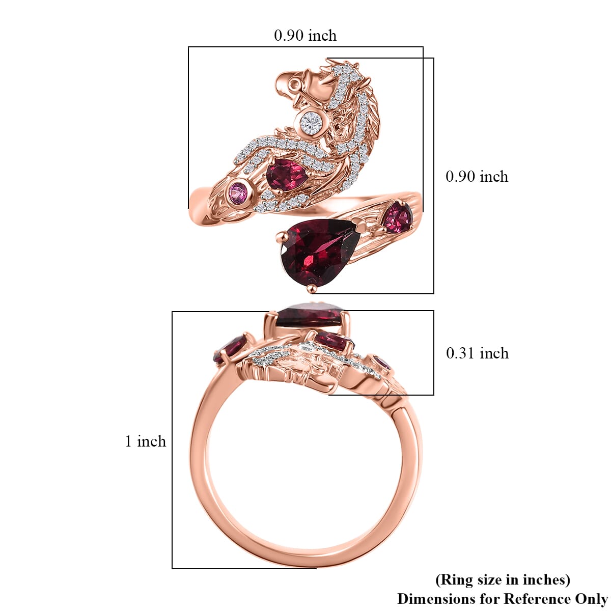 GP Trionfo Collection Premium Orissa Rhodolite Garnet and Multi Gemstone 2.30 ctw Horse Ring in 18K Vermeil Rose Gold Over Sterling Silver (Size 5.0) image number 5