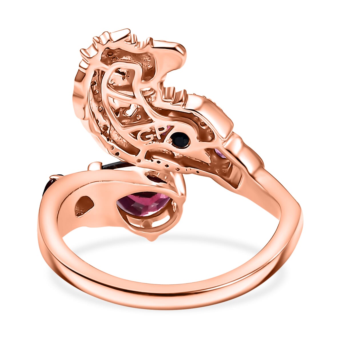 GP Trionfo Collection Premium Orissa Rhodolite Garnet and Multi Gemstone 2.30 ctw Horse Ring in 18K Vermeil Rose Gold Over Sterling Silver (Size 6.0) image number 4