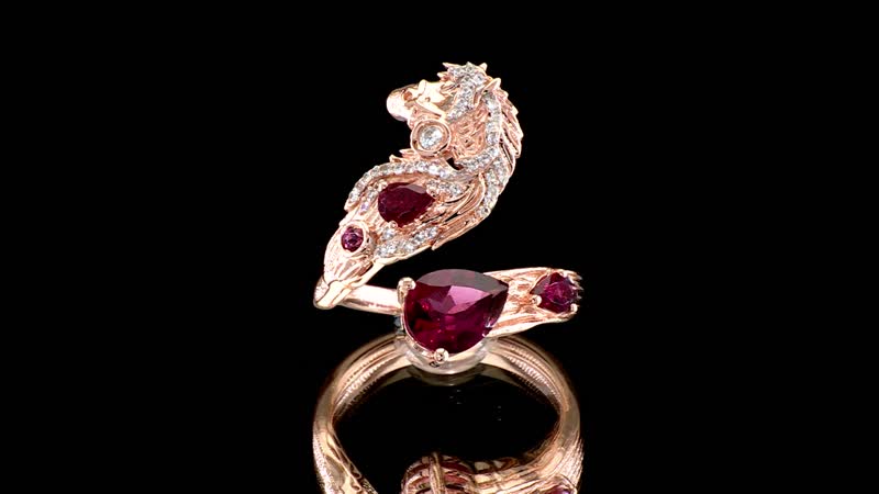 GP Trionfo Collection Premium Orissa Rhodolite Garnet and Multi Gemstone 2.30 ctw Horse Ring in 18K Vermeil Rose Gold Over Sterling Silver (Size 10.0)