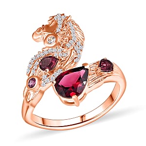 GP Trionfo Collection Premium Orissa Rhodolite Garnet and Multi Gemstone 2.30 ctw Horse Ring in 18K Vermeil Rose Gold Over Sterling Silver (Size 9.0)