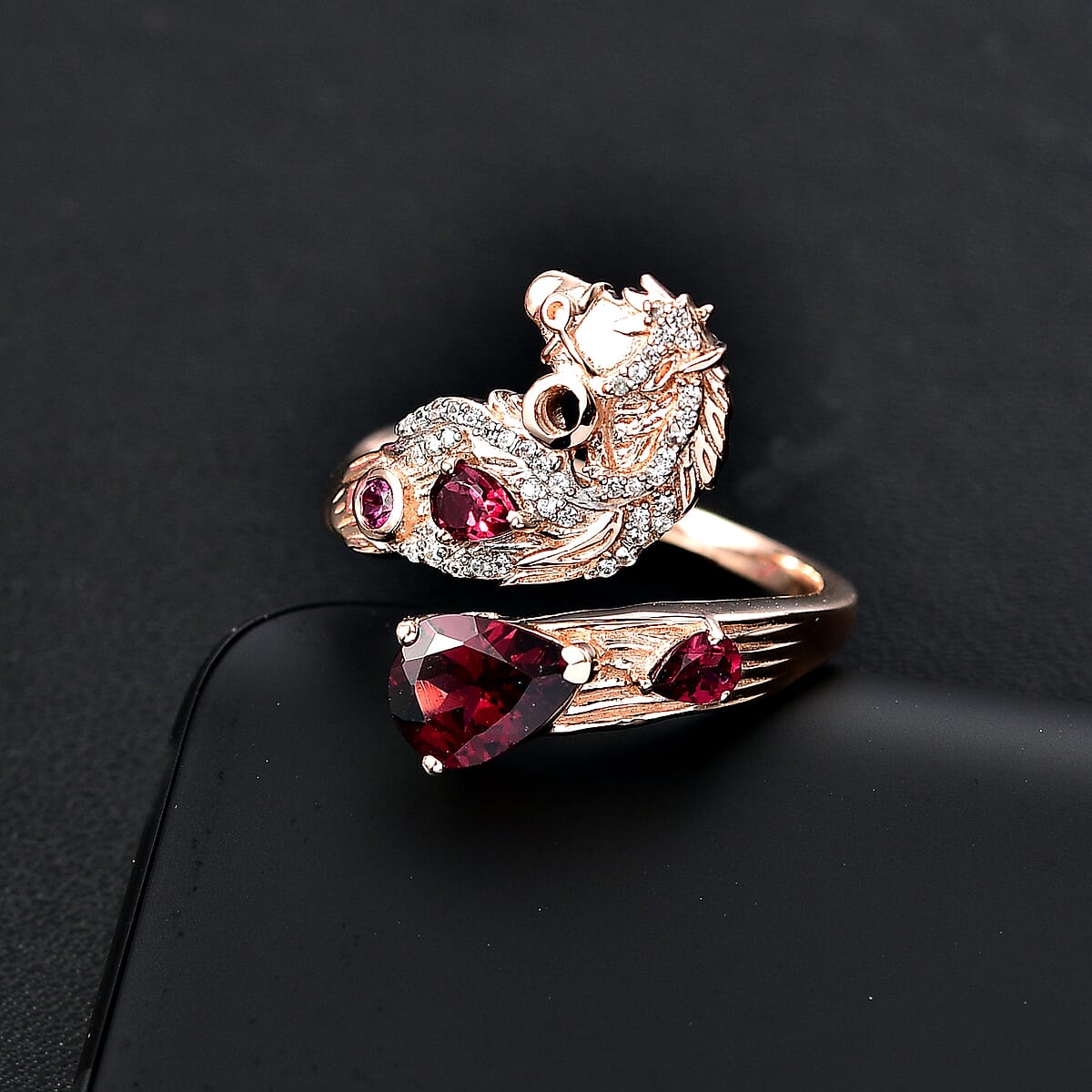 GP Trionfo Collection Premium Orissa Rhodolite Garnet and Multi Gemstone 2.30 ctw Horse Ring in 18K Vermeil Rose Gold Over Sterling Silver (Size 9.0) image number 1