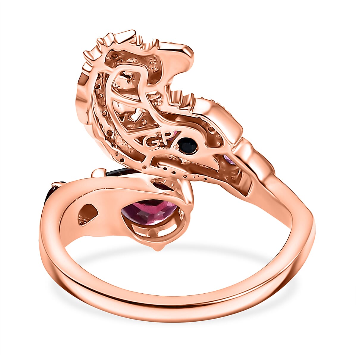 GP Trionfo Collection Premium Orissa Rhodolite Garnet and Multi Gemstone 2.30 ctw Horse Ring in 18K Vermeil Rose Gold Over Sterling Silver (Size 9.0) image number 4