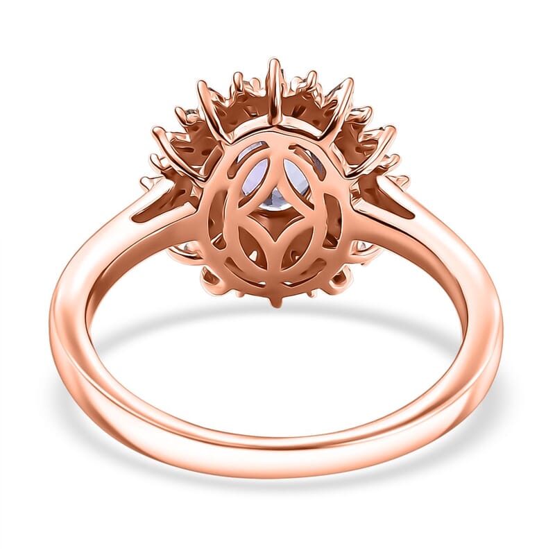 D'Joy Tanzanite, Natural Champagne and White Diamond 1.30 ctw Solar Elegance Ring in 18K Vermeil Rose Gold Over Sterling Silver (Size 10.0)